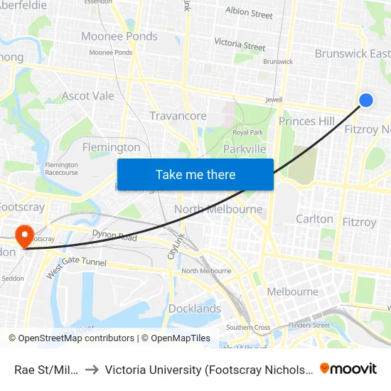 Rae St/Miller St to Victoria University (Footscray Nicholson Campus) map