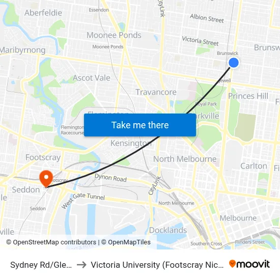 Sydney Rd/Glenlyon Rd to Victoria University (Footscray Nicholson Campus) map