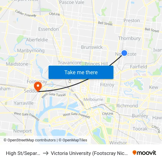 High St/Separation St to Victoria University (Footscray Nicholson Campus) map