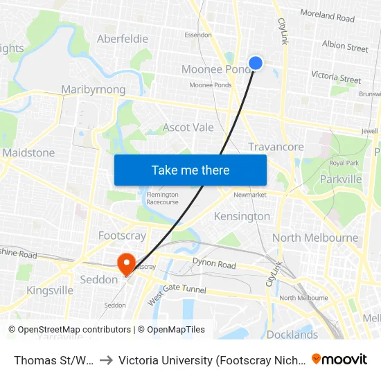 Thomas St/Wilson St to Victoria University (Footscray Nicholson Campus) map