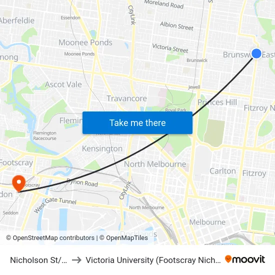 Nicholson St/Blyth St to Victoria University (Footscray Nicholson Campus) map