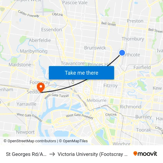 St Georges Rd/Arthurton Rd to Victoria University (Footscray Nicholson Campus) map