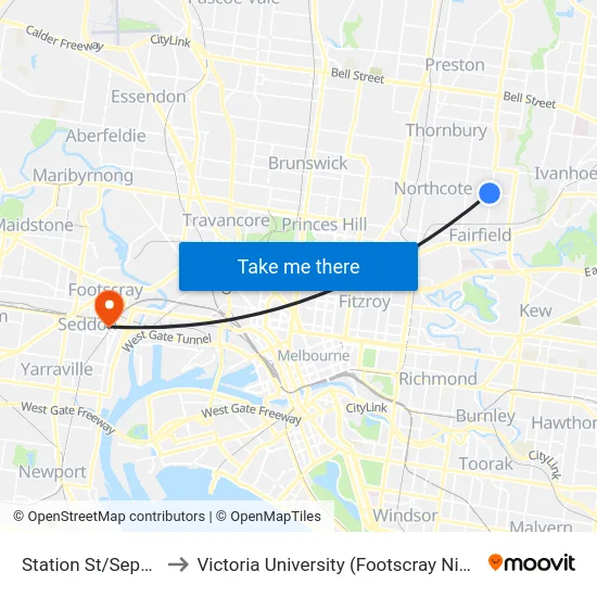 Station St/Separation St to Victoria University (Footscray Nicholson Campus) map