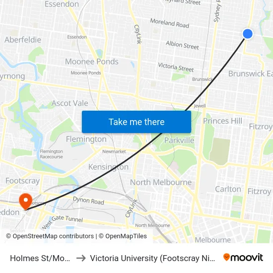 Holmes St/Moreland Rd to Victoria University (Footscray Nicholson Campus) map