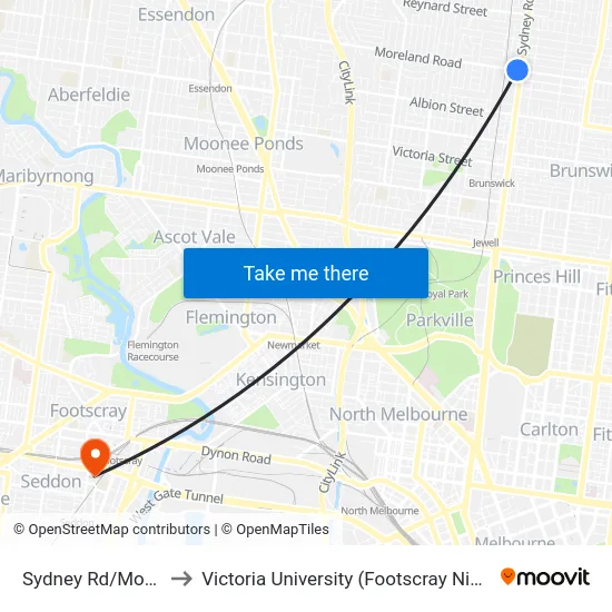 Sydney Rd/Moreland Rd to Victoria University (Footscray Nicholson Campus) map