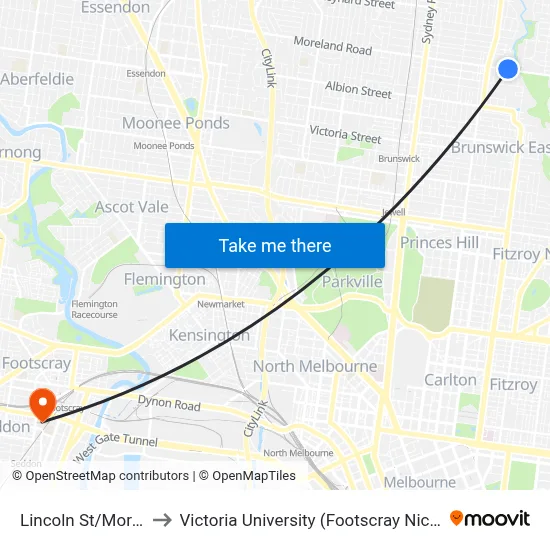 Lincoln St/Moreland Rd to Victoria University (Footscray Nicholson Campus) map