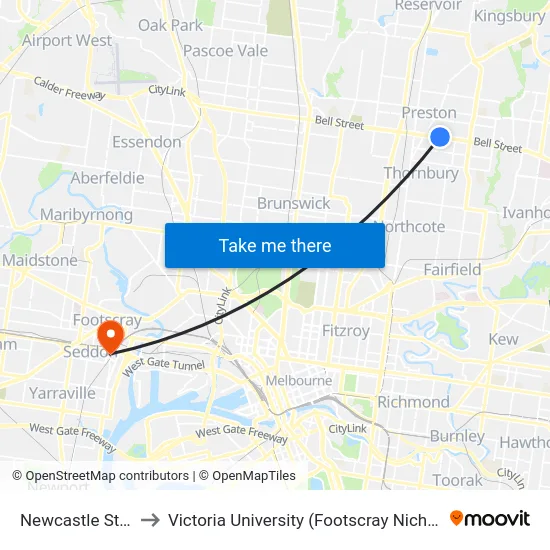 Newcastle St/Bell St to Victoria University (Footscray Nicholson Campus) map