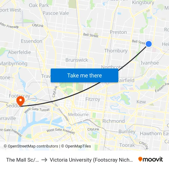The Mall Sc/Bell St to Victoria University (Footscray Nicholson Campus) map