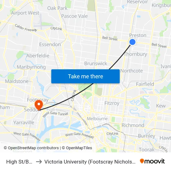 High St/Bell St to Victoria University (Footscray Nicholson Campus) map