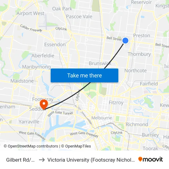 Gilbert Rd/Bell St to Victoria University (Footscray Nicholson Campus) map