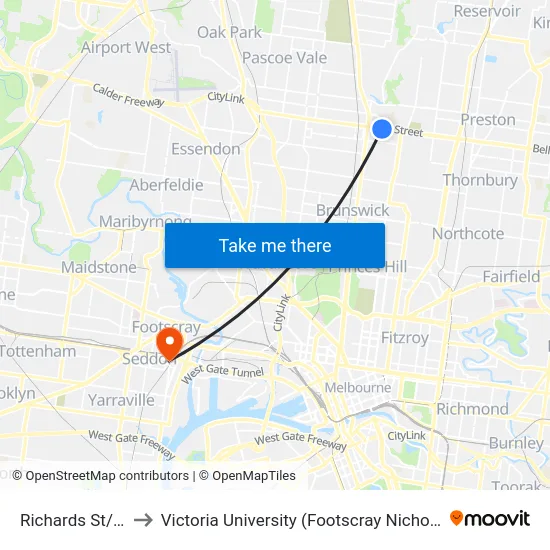 Richards St/Bell St to Victoria University (Footscray Nicholson Campus) map