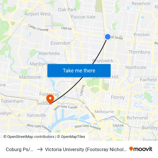Coburg Ps/Bell St to Victoria University (Footscray Nicholson Campus) map
