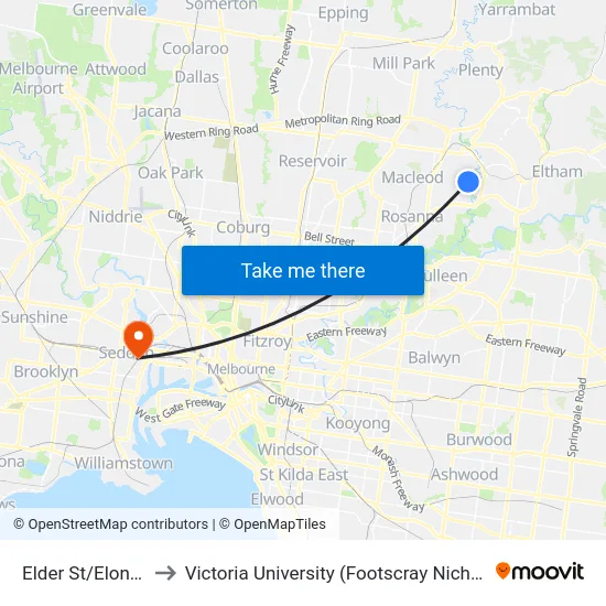 Elder St/Elonera Ave to Victoria University (Footscray Nicholson Campus) map