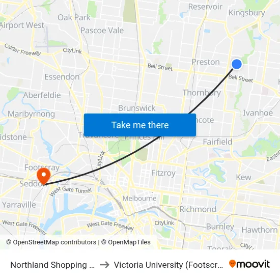 Northland Shopping Centre/Murray Rd to Victoria University (Footscray Nicholson Campus) map