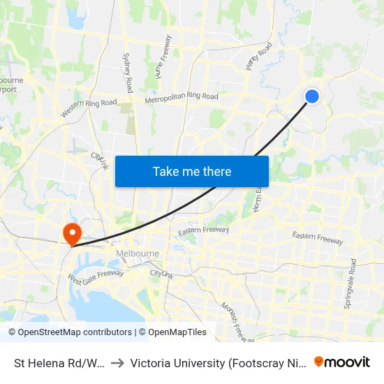 St Helena Rd/Weidlich Rd to Victoria University (Footscray Nicholson Campus) map