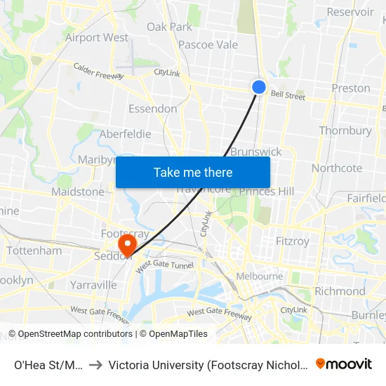O'Hea St/Main St to Victoria University (Footscray Nicholson Campus) map