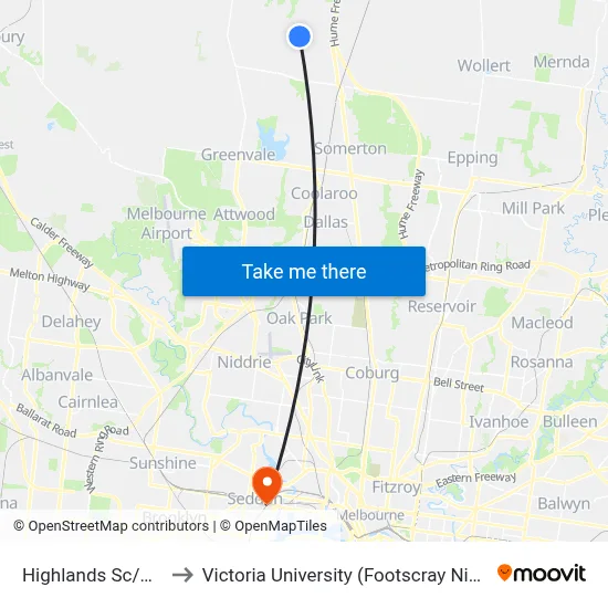 Highlands Sc/Grand Bvd to Victoria University (Footscray Nicholson Campus) map