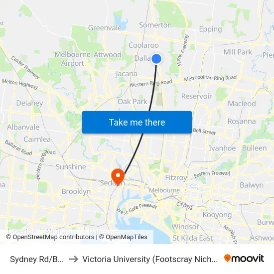 Sydney Rd/Barry Rd to Victoria University (Footscray Nicholson Campus) map