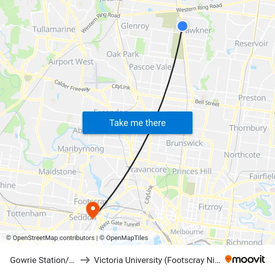 Gowrie Station/Sydney Rd to Victoria University (Footscray Nicholson Campus) map