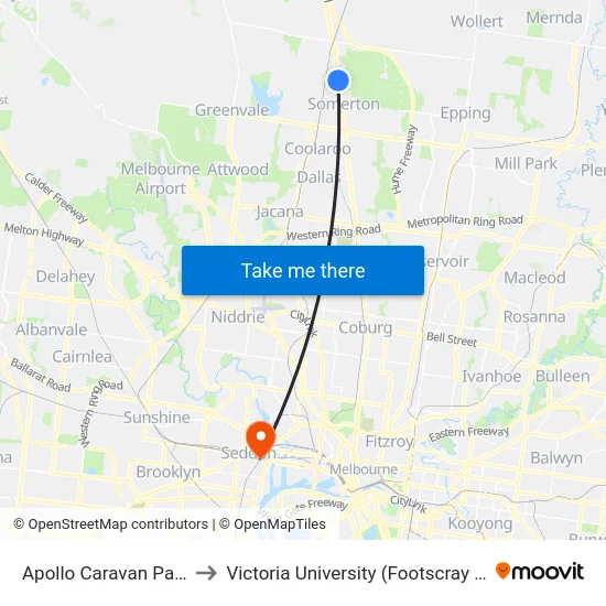 Apollo Caravan Park/Sydney Rd to Victoria University (Footscray Nicholson Campus) map
