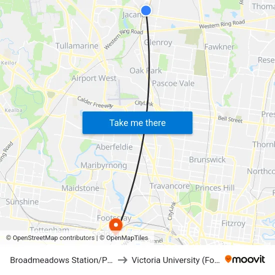 Broadmeadows Station/Pascoe Vale Rd to Victoria University (Footscray Nicholson Campus) map
