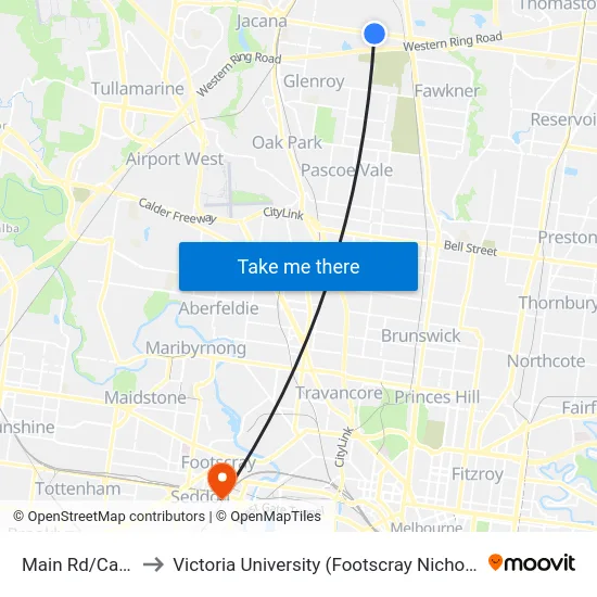 Main Rd/Camp Rd to Victoria University (Footscray Nicholson Campus) map