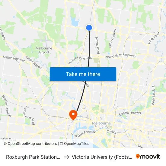 Roxburgh Park Station/Thomas Brunton Pde to Victoria University (Footscray Nicholson Campus) map