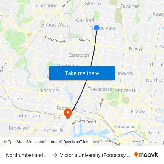 Northumberland Rd/Devon Rd to Victoria University (Footscray Nicholson Campus) map