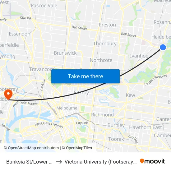 Banksia St/Lower Heidelberg Rd to Victoria University (Footscray Nicholson Campus) map