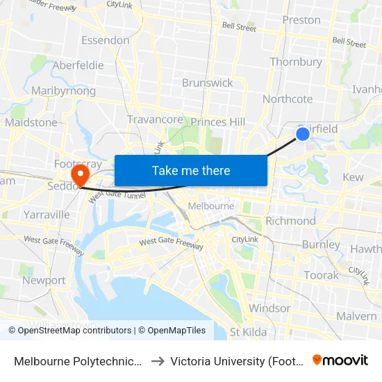 Melbourne Polytechnic/Heidelberg Rd to Victoria University (Footscray Nicholson Campus) map