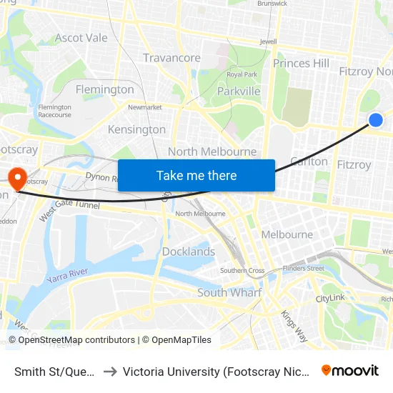 Smith St/Queens Pde to Victoria University (Footscray Nicholson Campus) map
