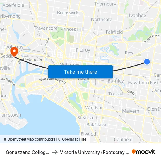 Genazzano College/Cotham Rd to Victoria University (Footscray Nicholson Campus) map