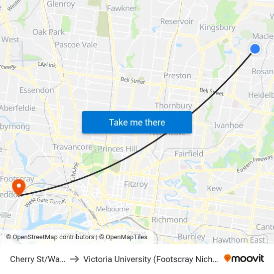 Cherry St/Waiora Rd to Victoria University (Footscray Nicholson Campus) map