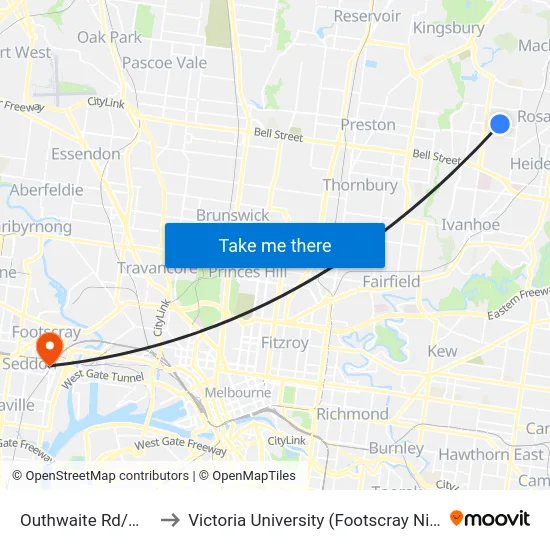 Outhwaite Rd/Mcewan Rd to Victoria University (Footscray Nicholson Campus) map
