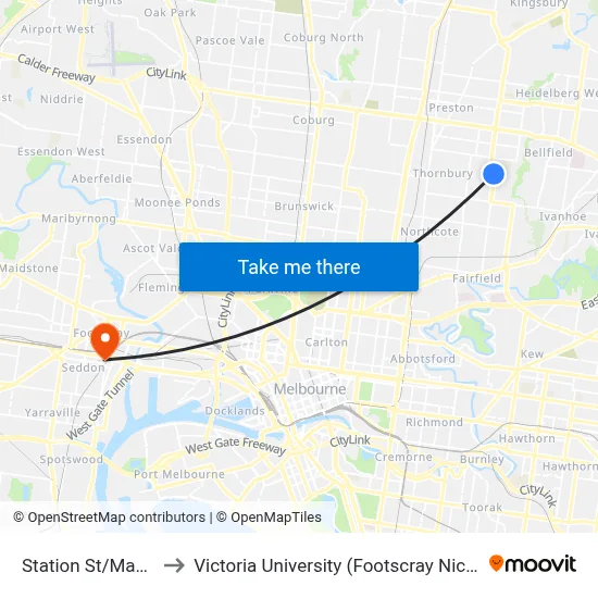 Station St/Mansfield St to Victoria University (Footscray Nicholson Campus) map