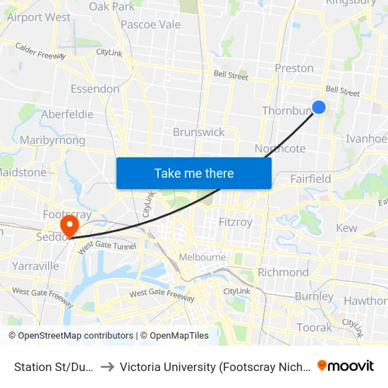 Station St/Dundas St to Victoria University (Footscray Nicholson Campus) map