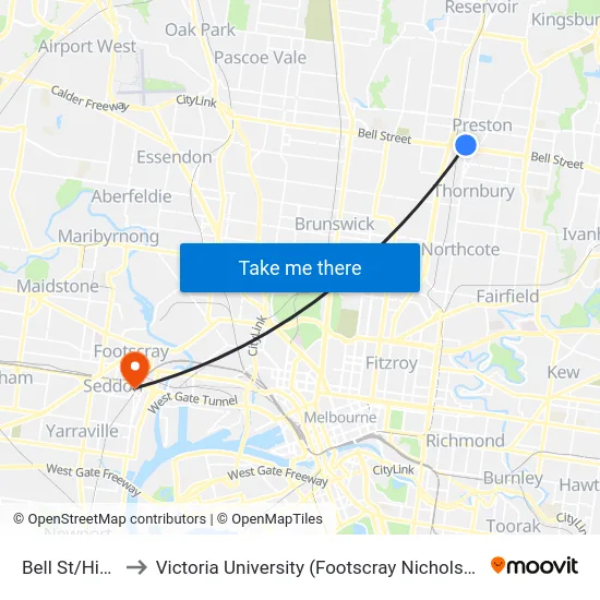 Bell St/High St to Victoria University (Footscray Nicholson Campus) map