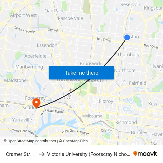Cramer St/High St to Victoria University (Footscray Nicholson Campus) map