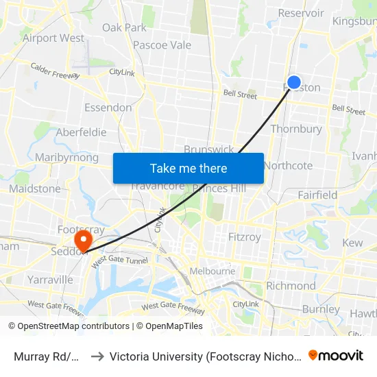 Murray Rd/High St to Victoria University (Footscray Nicholson Campus) map