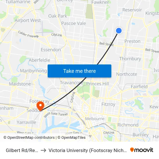 Gilbert Rd/Regent St to Victoria University (Footscray Nicholson Campus) map