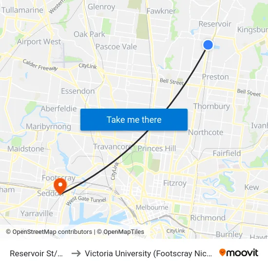 Reservoir St/Spring St to Victoria University (Footscray Nicholson Campus) map