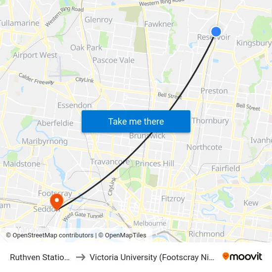 Ruthven Station/High St to Victoria University (Footscray Nicholson Campus) map