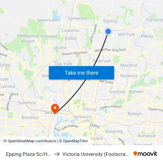 Epping Plaza Sc/High St to Victoria University (Footscray Nicholson Campus) map