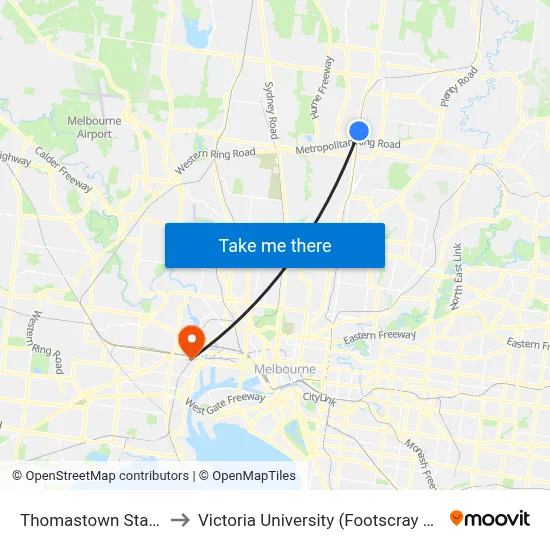 Thomastown Station/High St to Victoria University (Footscray Nicholson Campus) map