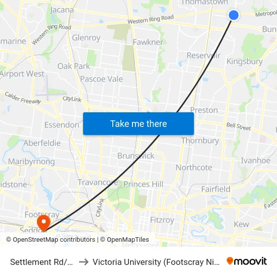 Settlement Rd/Dalton Rd to Victoria University (Footscray Nicholson Campus) map