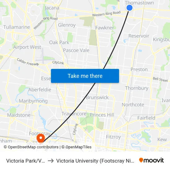 Victoria Park/Victoria Dr to Victoria University (Footscray Nicholson Campus) map