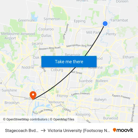 Stagecoach Bvd/Plenty Rd to Victoria University (Footscray Nicholson Campus) map