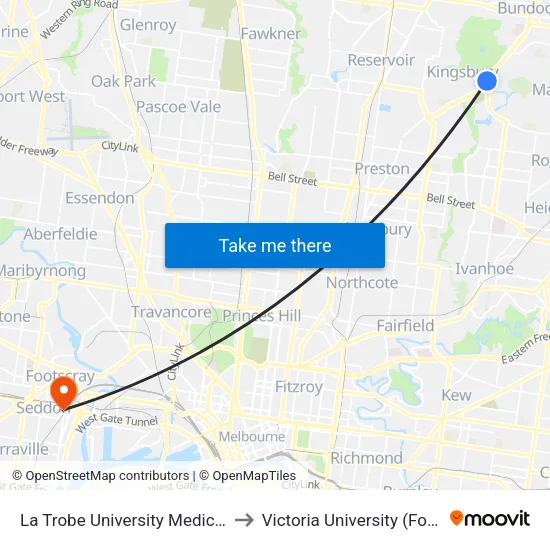 La Trobe University Medical Centre/Plenty Rd to Victoria University (Footscray Nicholson Campus) map