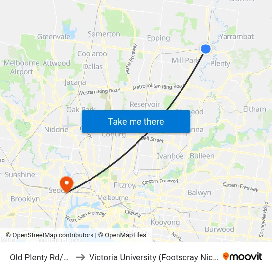 Old Plenty Rd/Plenty Rd to Victoria University (Footscray Nicholson Campus) map