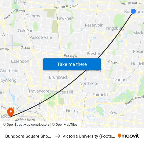 Bundoora Square Shopping Centre/Plenty Rd to Victoria University (Footscray Nicholson Campus) map